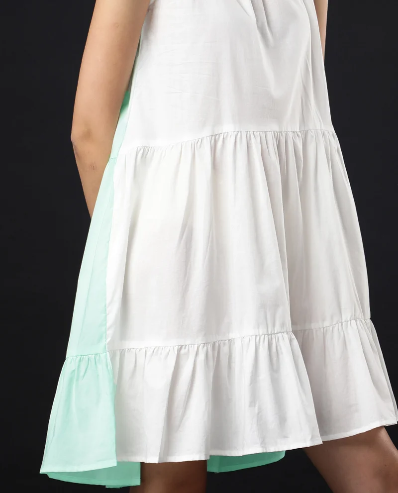 Rareism Women's Colour Blocked High Low Summer Midi Dress