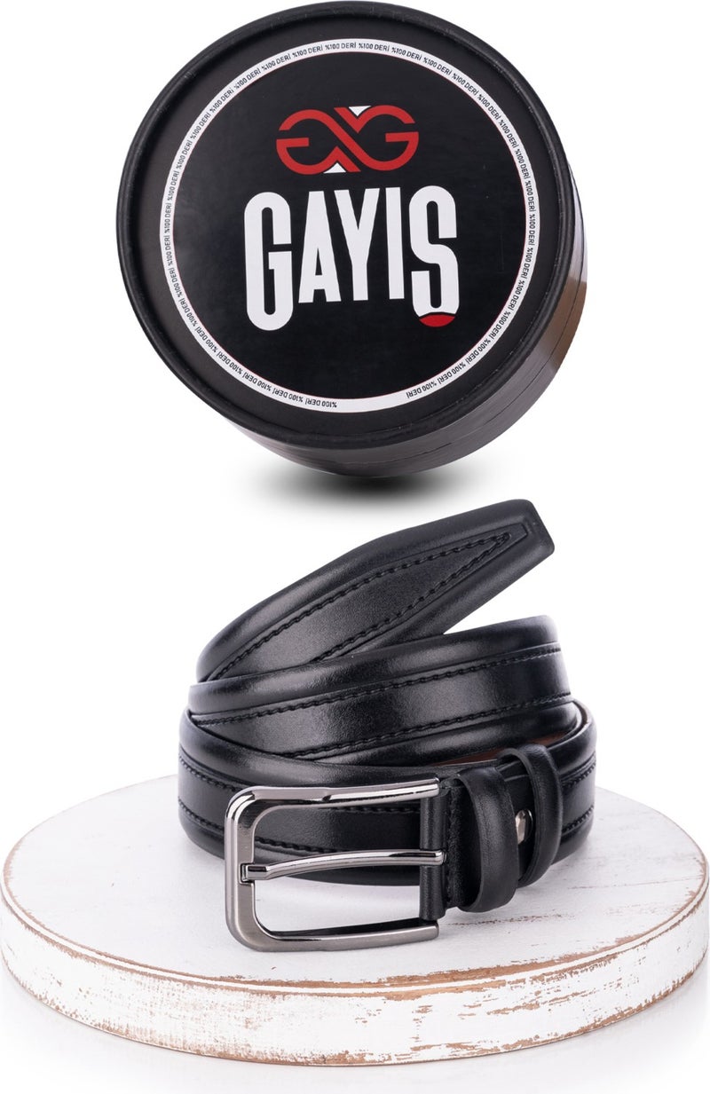 Gayış Gaış Special Oval Box | 100% Genuine Buffalo Leather | Classic Black Men's Belt | Gift Dowry Belt  - Image 1