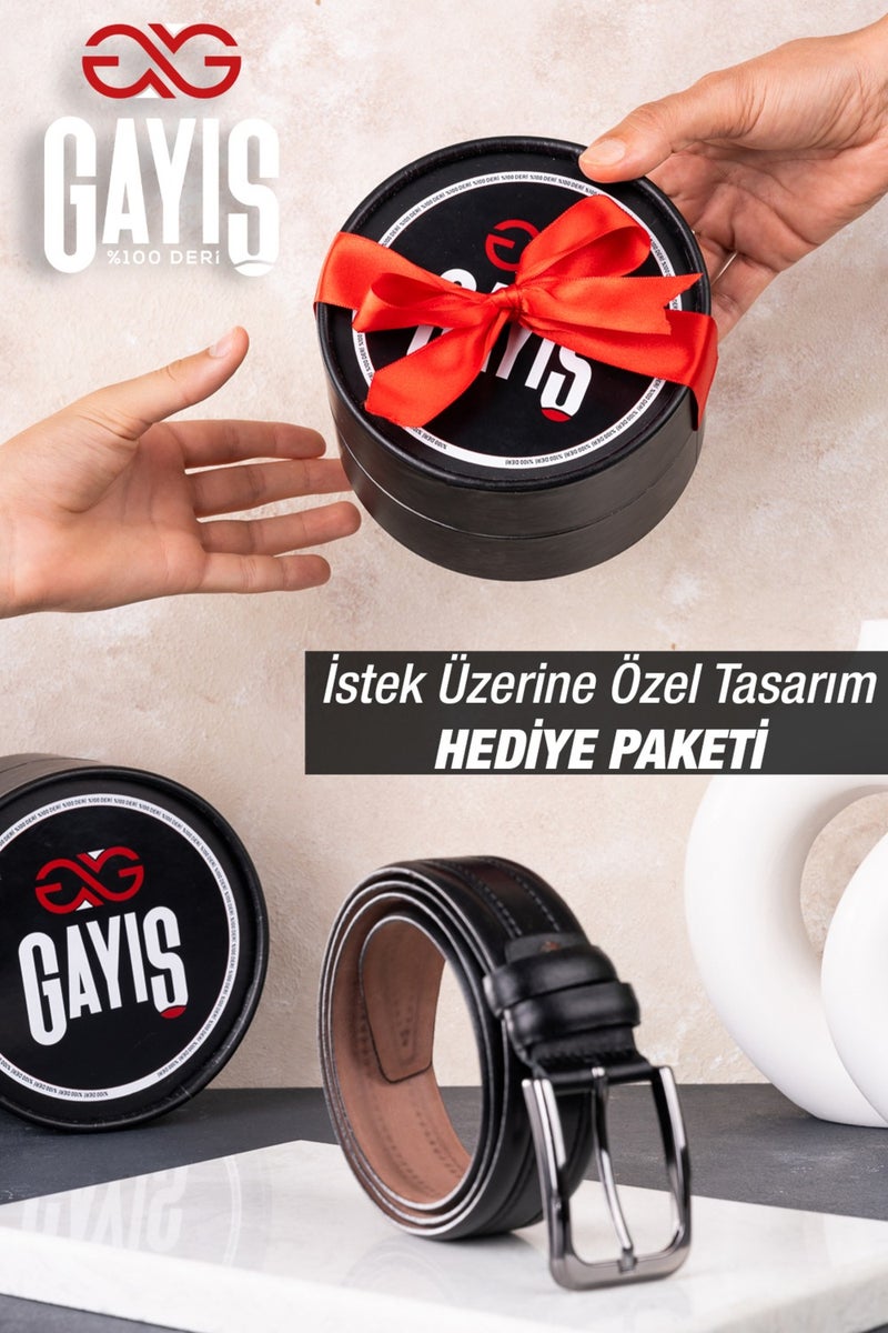 Gayış Gaış Special Oval Box | 100% Genuine Buffalo Leather | Classic Black Men's Belt | Gift Dowry Belt  - Image 4