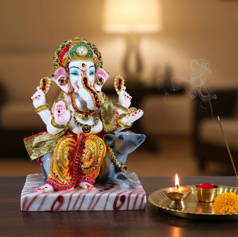 ESPLANADE Resin Ganesha Ganesh Murti Idol Statue Sculpture - 11" Inches - Multi-Colour - Image 3