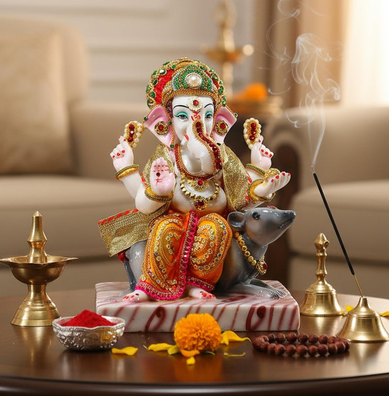 ESPLANADE Resin Ganesha Ganesh Murti Idol Statue Sculpture - 11" Inches - Multi-Colour - Image 1