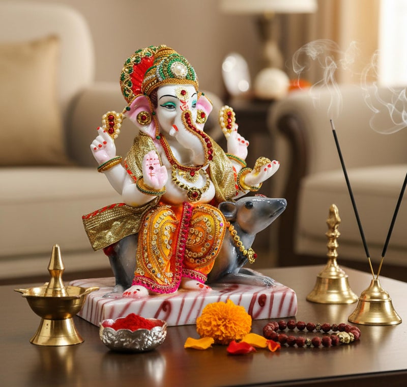 ESPLANADE Resin Ganesha Ganesh Murti Idol Statue Sculpture - 11" Inches - Multi-Colour - Image 2