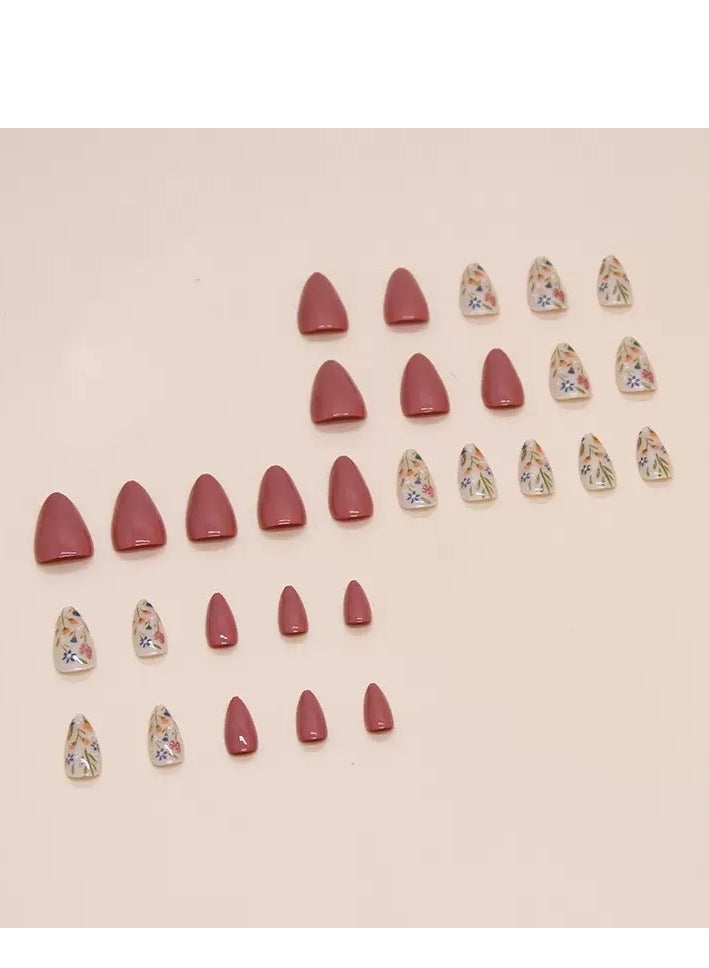 جوسكوين أظافر لاصقة، 30 قطعة، أظافر لاصقة قصيرة على شكل لوزية قابلة لإعادة الاستخدام مع ملصقات زهور دقيقة: أظافر صناعية قابلة للإزالة تغطي الأظافر بالكامل لحل سريع وسهل ومبتكر وأنيق للعناية بالأظافر. أظافر أكريليك مع مجموعة غراء. - Image 4
