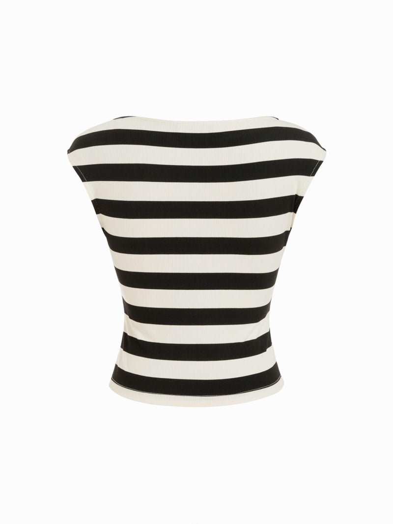 CIDER Striped Boat Neck Tops for Women Sleeveless Ruched Crop Tank Tops Slim Fit Trendy Summer Outfits Casual - Image 5