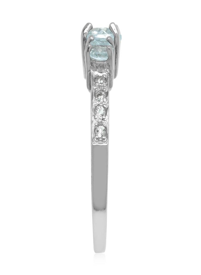 Silvershake 1.09ct. 3 Stone Genuine Blue Aquamarine White Gold Plated 925 Sterling Silver Ring Size 10 - Image 5