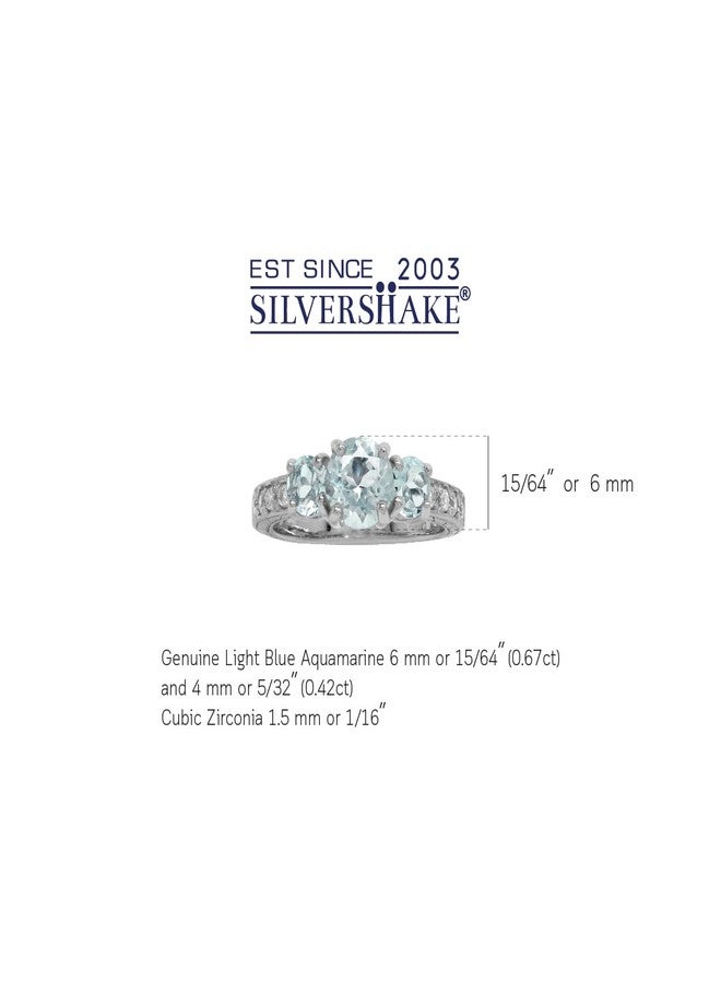 Silvershake 1.09ct. 3 Stone Genuine Blue Aquamarine White Gold Plated 925 Sterling Silver Ring Size 10 - Image 3