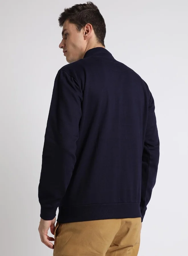 Dennis Lingo Regular Fit Navy Mock Neck Sweatshirt for Men - Polycotton, Solid, Full Sleeves, Knitted Fabric