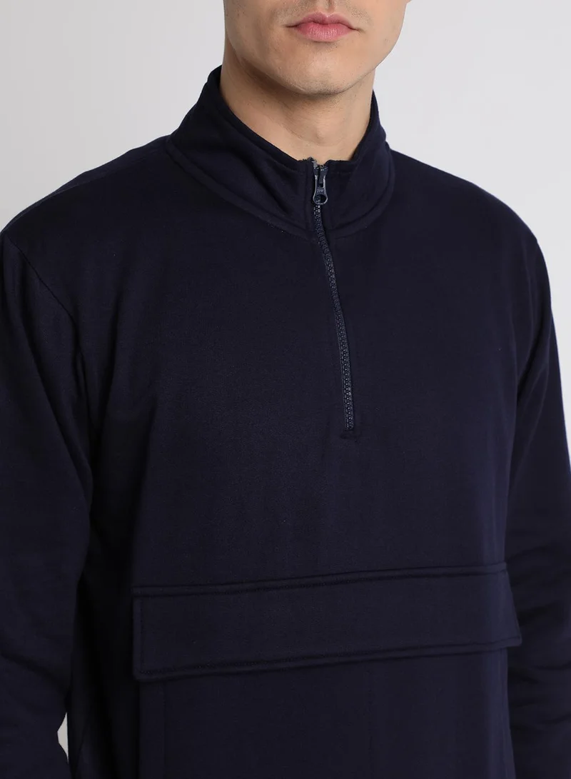 Dennis Lingo Regular Fit Navy Mock Neck Sweatshirt for Men - Polycotton, Solid, Full Sleeves, Knitted Fabric