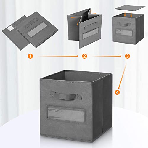 artsdi Fabric storage cubes (Set of 8) 11 Inch Cube Storage Bin, cube storage with 8 Labels Window Cards & a Pen, Foldable cube organizer bins, 11x11 storage bin, Cubby Organizer bins, Gray - Image 4