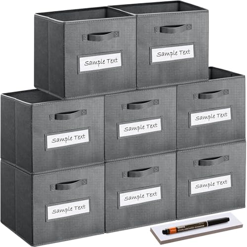 artsdi Fabric storage cubes (Set of 8) 11 Inch Cube Storage Bin, cube storage with 8 Labels Window Cards & a Pen, Foldable cube organizer bins, 11x11 storage bin, Cubby Organizer bins, Gray - Image 1