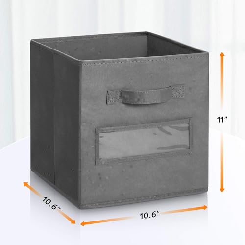 artsdi Fabric storage cubes (Set of 8) 11 Inch Cube Storage Bin, cube storage with 8 Labels Window Cards & a Pen, Foldable cube organizer bins, 11x11 storage bin, Cubby Organizer bins, Gray - Image 3