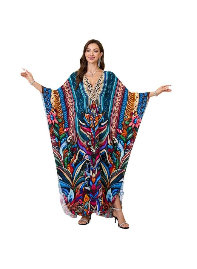 Beach Blouse Middle Woven Rayon Positioning Printed Holiday Beach Blouse Y8780 Y-Color:Y8780-18 Abstract Pattern-