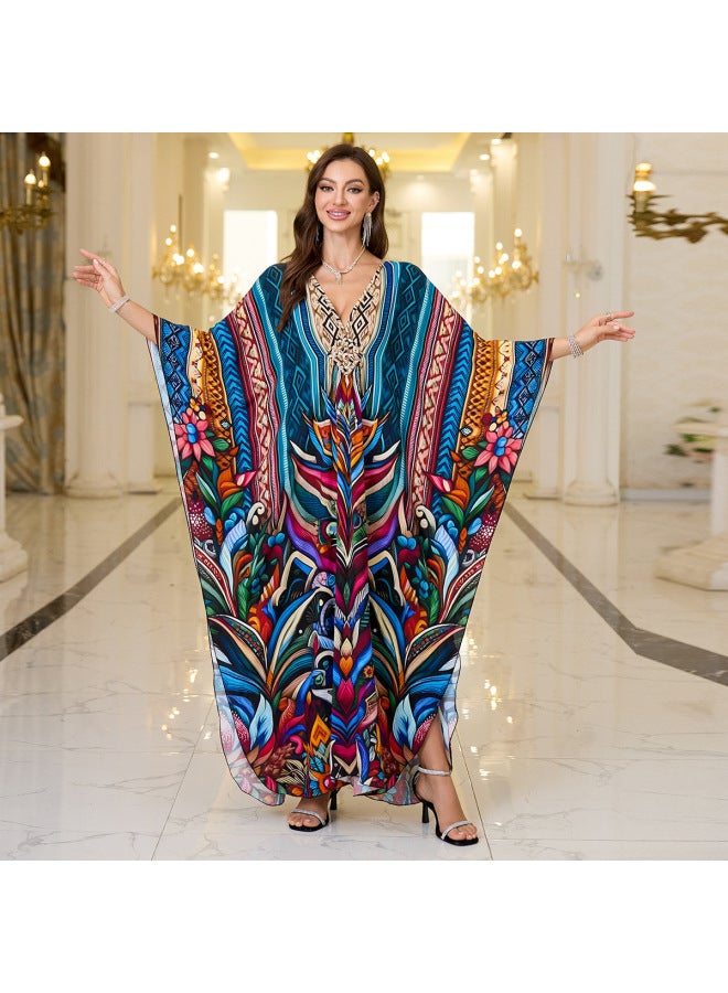 Beach Blouse Middle Woven Rayon Positioning Printed Holiday Beach Blouse Y8780 Y-Color:Y8780-18 Abstract Pattern-