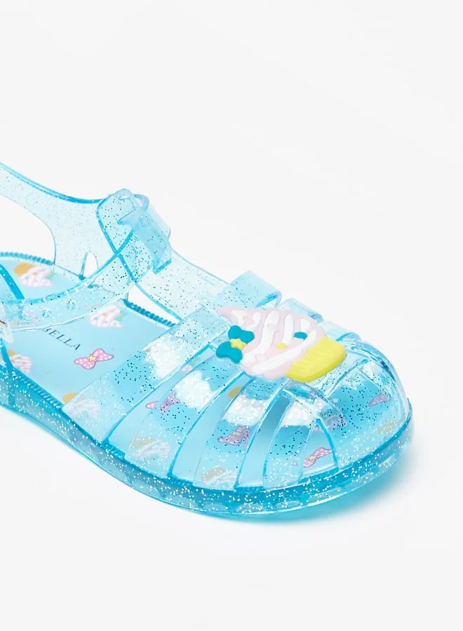 Flora Bella Girls Glitter Print Strap Sandals with Buckle Closure