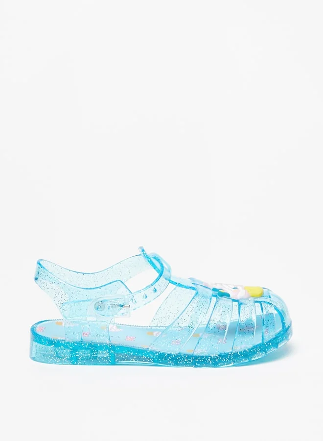 Flora Bella Girls Glitter Print Strap Sandals with Buckle Closure
