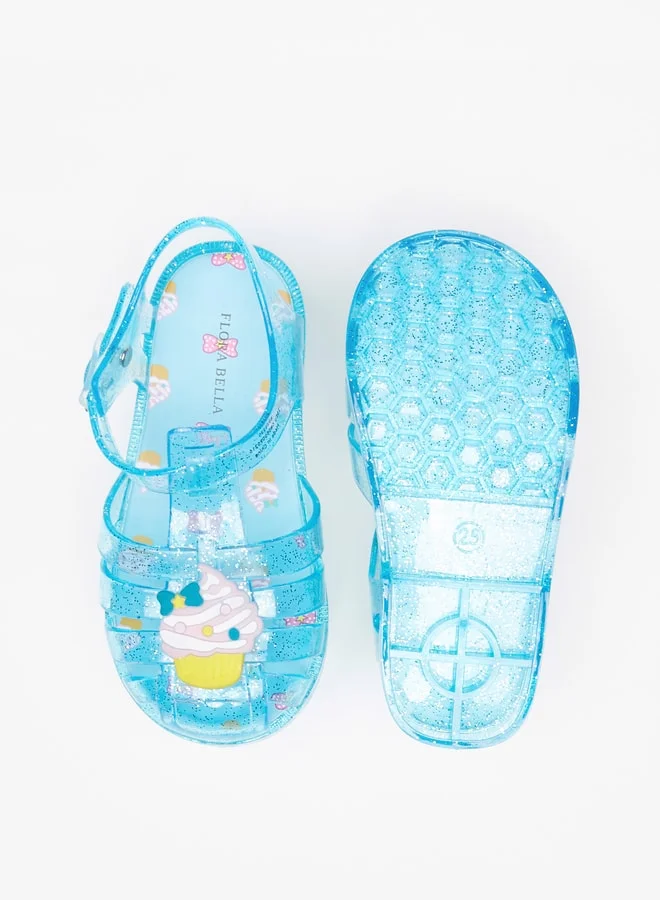 Flora Bella Girls Glitter Print Strap Sandals with Buckle Closure