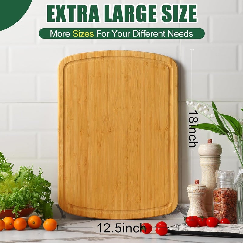 Homaxy ألواح تقطيع من الخيزران كبيرة الحجم للمطبخ، 18x12.5" لوح تقطيع خشبي XL مع أخدود للعصير، لوح تقطيع خشبي للمطبخ، اللحم، الجبن، الفاكهة والخضروات - مشبع مسبقاً بالزيت - Image 2