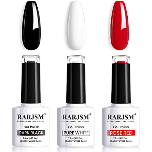 RARJSM Black White Gel Nail Polish Red Nail Polish Set Soak Off Gel Polish 3PCS 7.5ML UV LED Curing Required NailPolish Nail Art French Manicure DIY at Home - Image 1