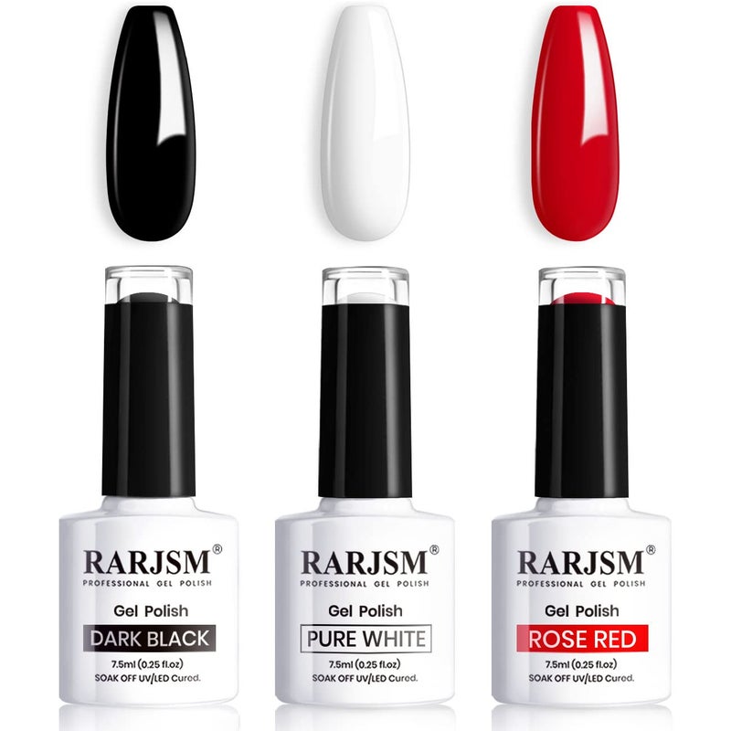 RARJSM Black White Gel Nail Polish Red Nail Polish Set Soak Off Gel Polish 3PCS 7.5ML UV LED Curing Required NailPolish Nail Art French Manicure DIY at Home - Image 2