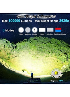 Arabest Rechargeable Spotlight, 100000 Lumens Led Spot Lights Handheld Large Flashlight Super Bright Outdoor Solar Spotlights Searchlight with Cob Light, 6 Modes, IPX5 Waterproof  - Image 2