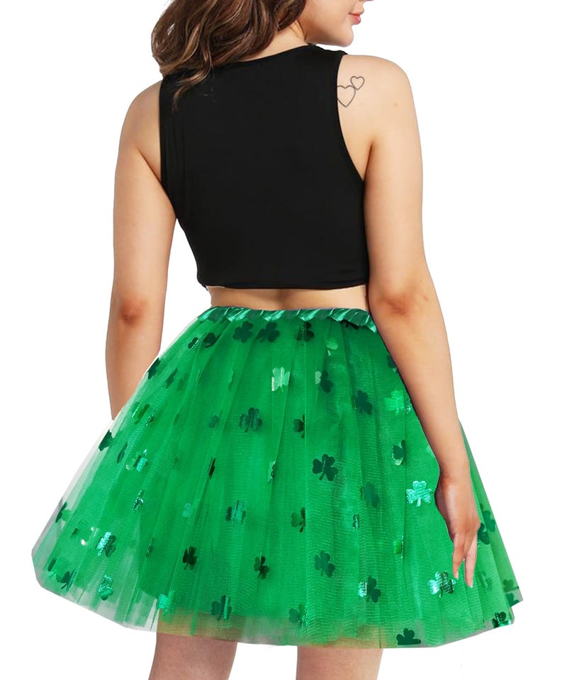 WINROLA Women Teens Adult 4 Layered Tutu Skirt with Satin Lined Dance Non See-Through Tutu St. Patrick's Day Costumes Clover Green Tutu - Image 1