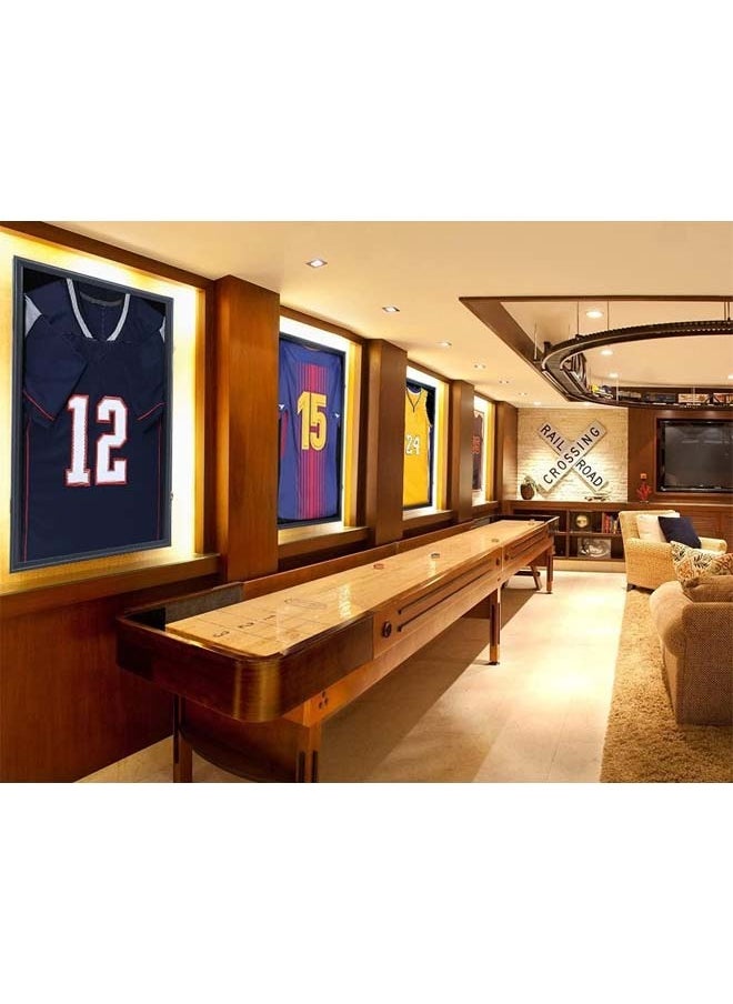 L&E Jersey Frame Display Case Large Lockable Sports Jersey Frame Shadow Box with 98% Uv Protected Acrylic and Hanger for Basketball Hockey Sport Shirt Linen Black  - Image 3