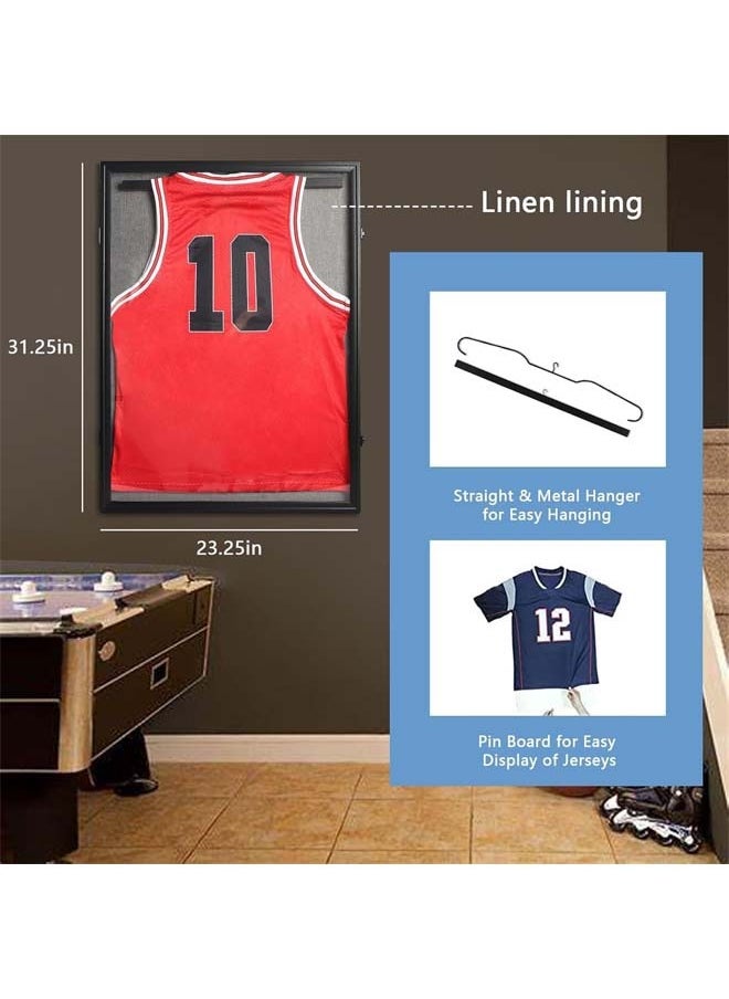 L&E Jersey Frame Display Case Large Lockable Sports Jersey Frame Shadow Box with 98% Uv Protected Acrylic and Hanger for Basketball Hockey Sport Shirt Linen Black  - Image 2