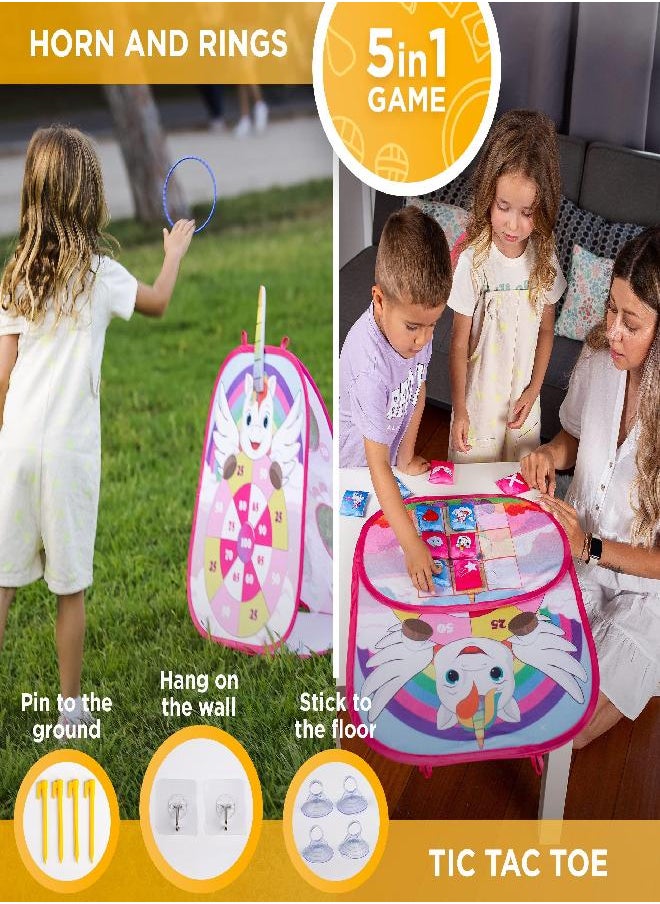 Chuchik Bean Bag Toss Game For Girls - 5In1 Portable Indoor Unicorn Party Games, Outdoor Toys For 3+ Year Old Girls- Unicorn Toys For Girls Age 3 4 5 6 7 8 - Little Girl Toys, Unicorn Gifts For Girls  - Image 5