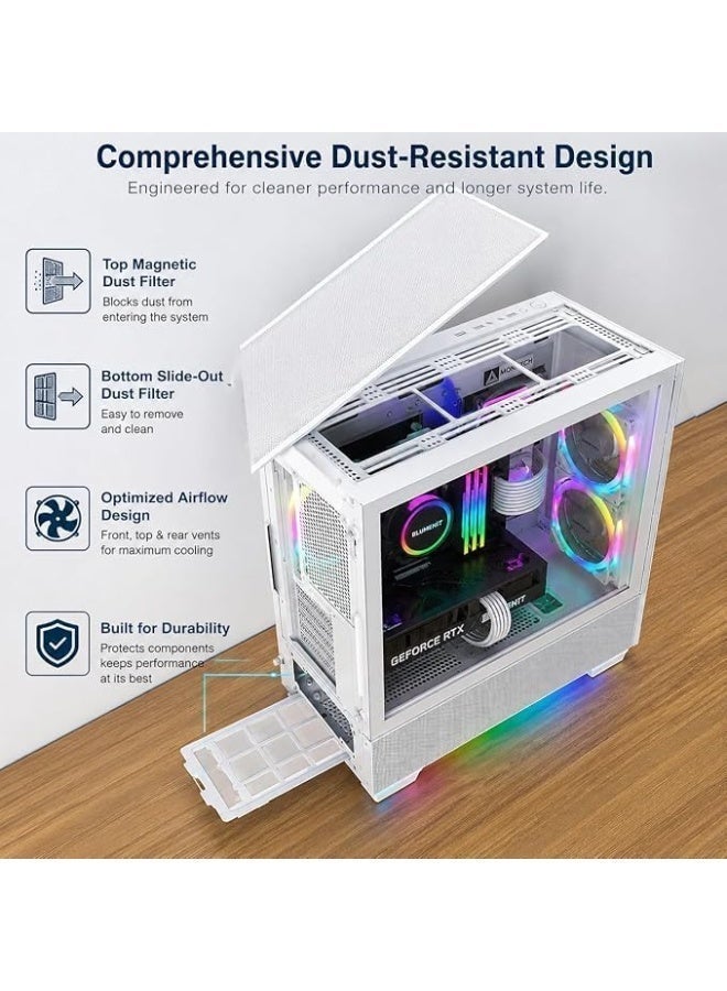 BLUMENIT NovaCore X5 Gaming Desktop PC – Intel Core Ultra 5 225F 10-Core Processor, NVIDIA GeForce RTX 5050 8GB GDDR6, 16GB DDR5 5600MHz RAM, 1TB NVMe SSD, Wi-Fi, Bluetooth, Windows 11 WHITE - Image 2