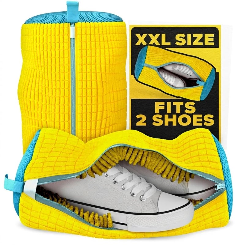 LAGARTO 2 Pcs Shoe Bag for Washing Machine and Dryer for Sneakers Tennis Shoes Gym Shoes Cleats XXL Premium Shoe Laundry Bag with Zipper Fluffy Fibers 360 HandsFree Easy Cleaning Reusable Yellow - Image 2