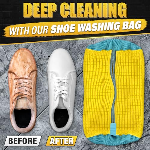 LAGARTO 2 Pcs Shoe Bag for Washing Machine and Dryer for Sneakers Tennis Shoes Gym Shoes Cleats XXL Premium Shoe Laundry Bag with Zipper Fluffy Fibers 360 HandsFree Easy Cleaning Reusable Yellow - Image 3