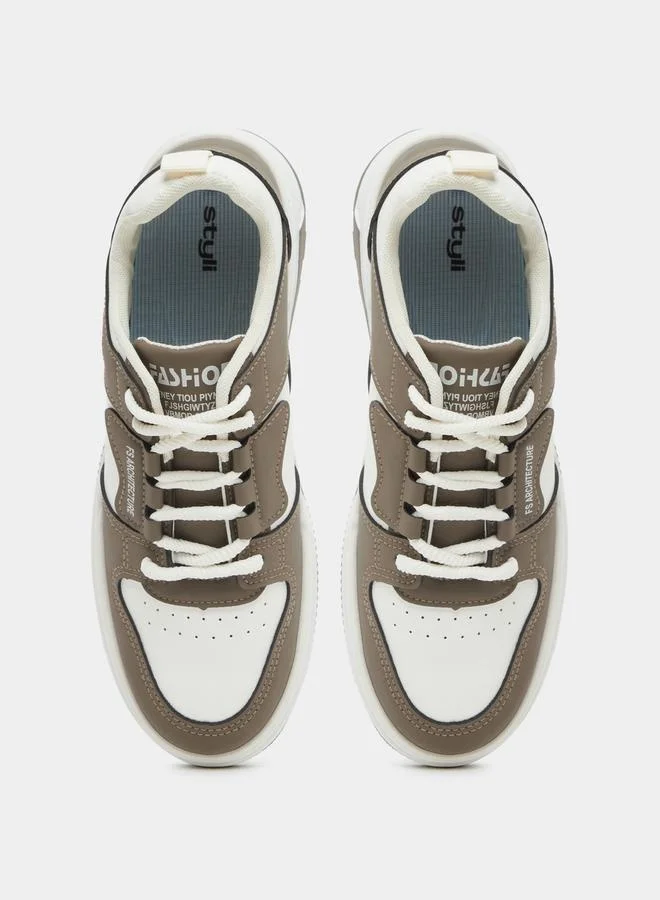 Styli Color Block Skateboard Lace Up Sneakers