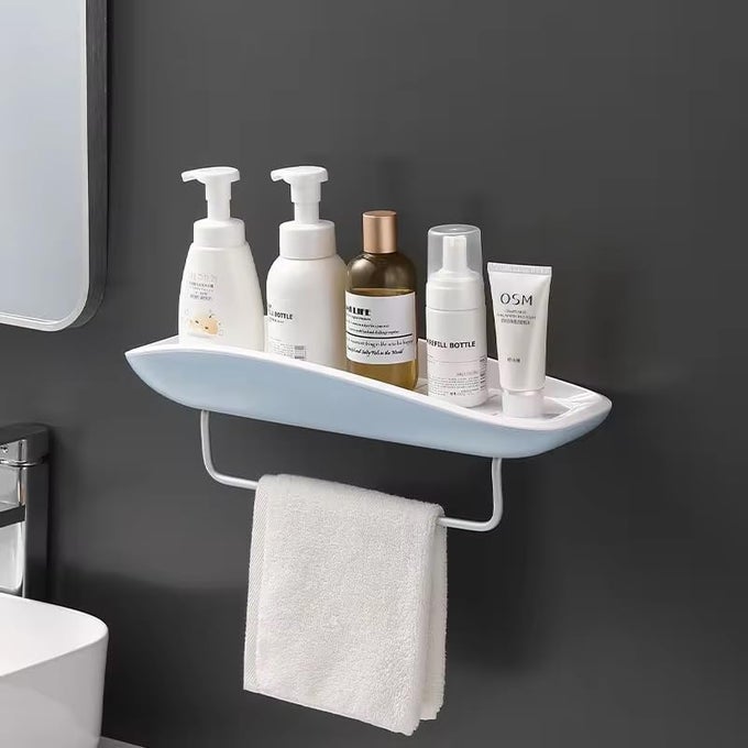 BATHROOM ACCESSORIES WITH TOWEL BAR SHAMPOO WALLMOUNTED PUNCHFREE WITH RECTANGULAR CORNERS RUSTRESISTANT WATERPROOF SPACE SAVINGTOWEL BAR FOR BATHROOM KITCHEN STORAGE RACK MULTI