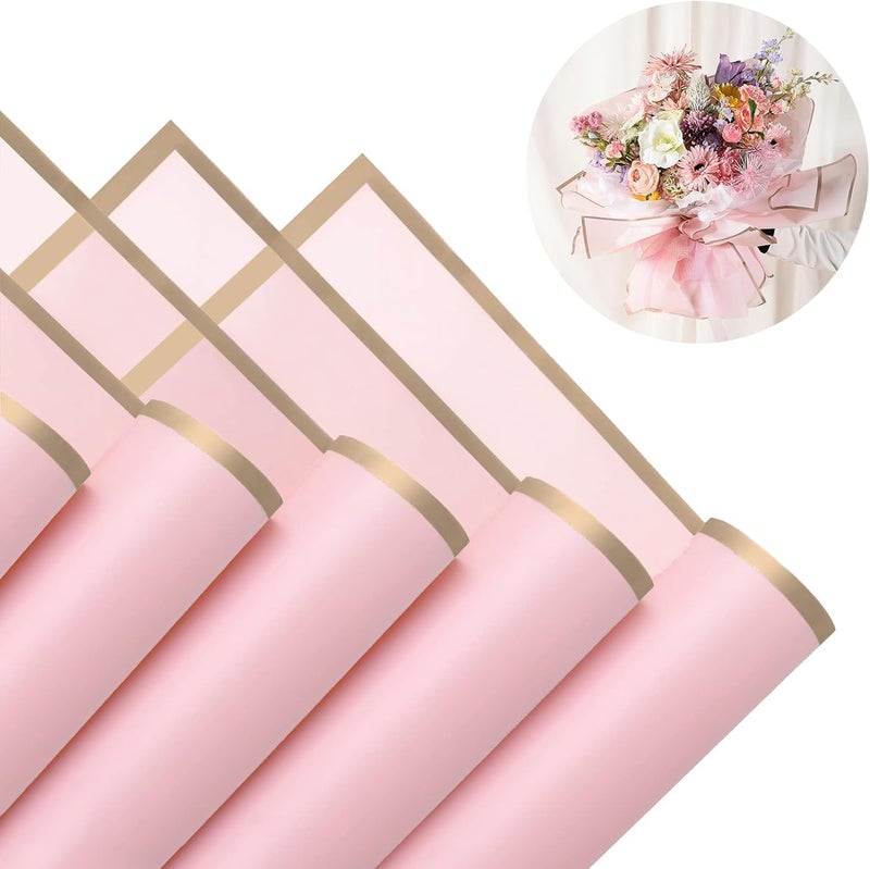 Just Flowers Waterproof Floral Wrapping Paper, Gift Wrapping Paper Roll Sheet, Florist Bouquet Supplies (Rose Pink with Gold Edge, Pack of 10) - Image 5