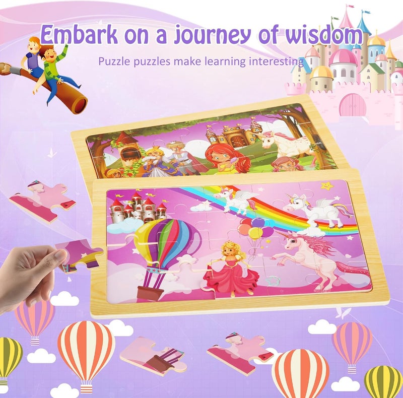 NASHRIO Wooden Puzzles Toys for Kids Ages 3-5, Set of 4 Packs with 20-Piece Unicorn Mermaid Princess Wood Jigsaw Puzzles, Preschool Educational Brain Teaser Toys for Girls 3 4 5 6 Years Old. - Image 3