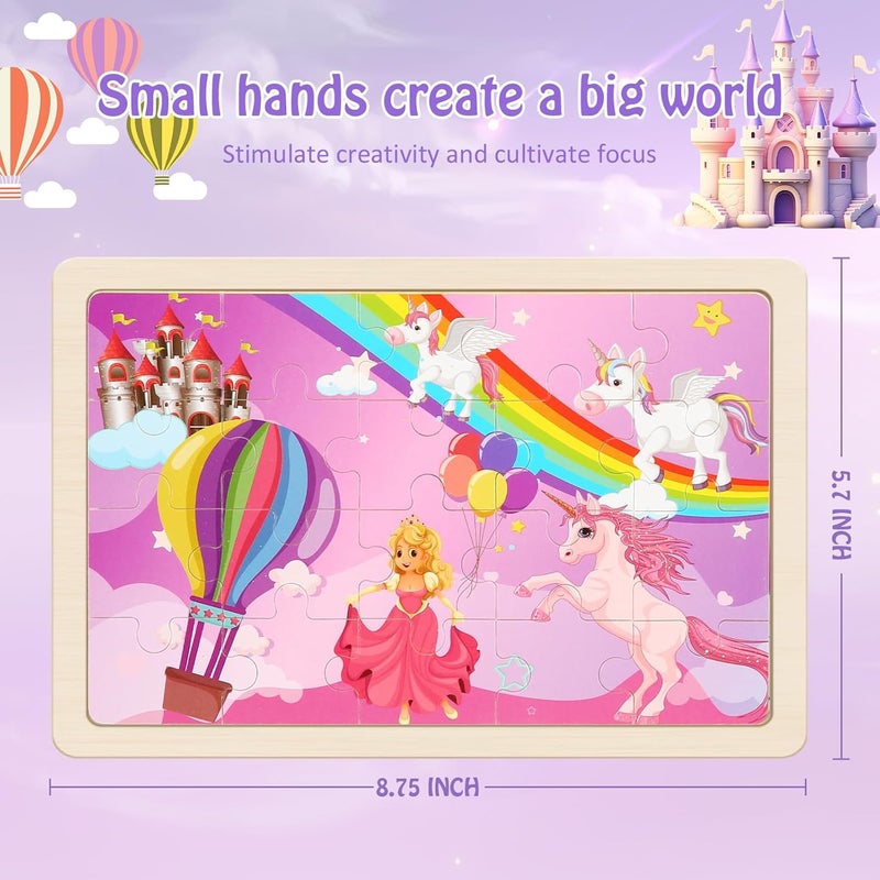NASHRIO Wooden Puzzles Toys for Kids Ages 3-5, Set of 4 Packs with 20-Piece Unicorn Mermaid Princess Wood Jigsaw Puzzles, Preschool Educational Brain Teaser Toys for Girls 3 4 5 6 Years Old. - Image 5