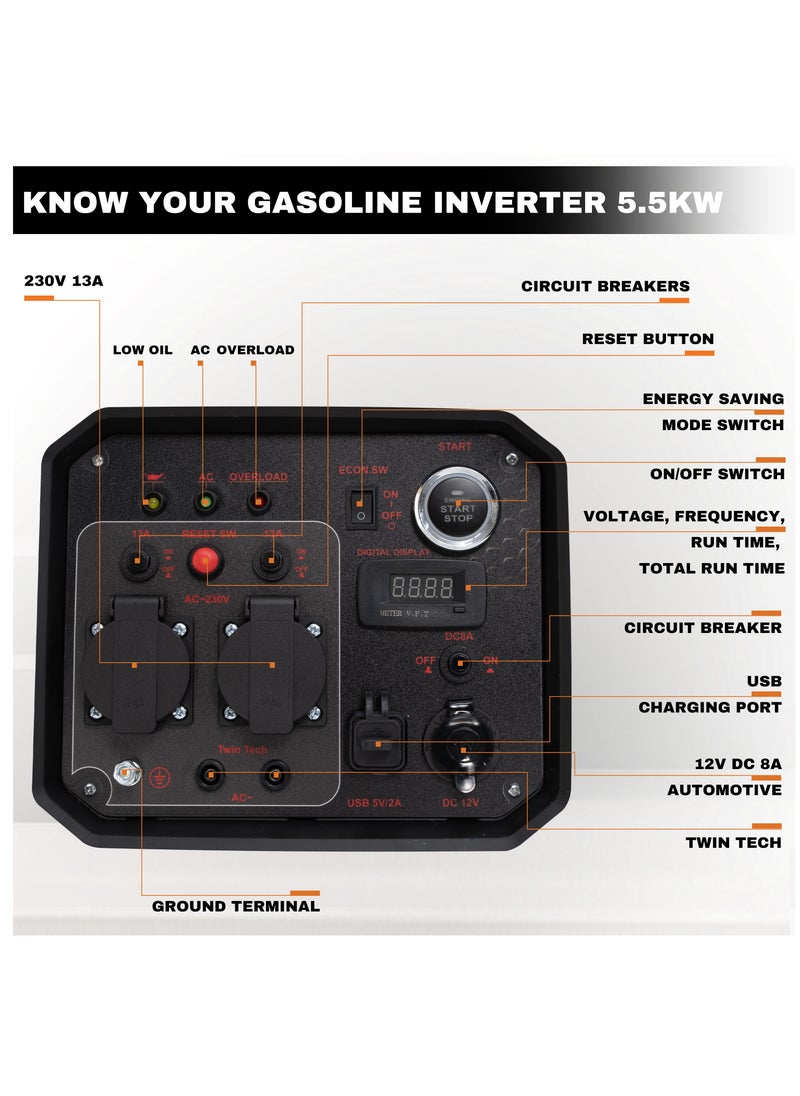 KSEIBI KGI 5500E Gasoline Inverter Generator, 5.5KW, Electric Start, Low Noise, Fuel-Efficient, Heavy-Duty Power Solution  - Image 2