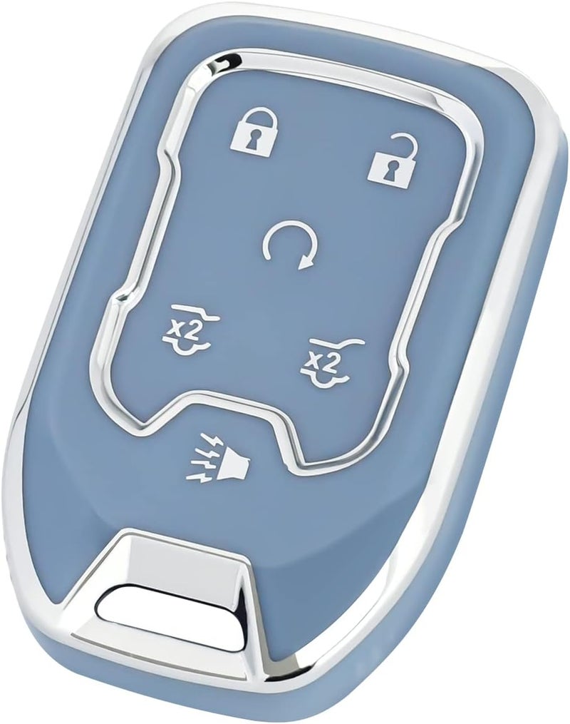 OFFCURVE Key Fob Cover for GMC Yukon/Yukon XL Terrain Acadia Sierra Key Fob Case for Chevy Chevrolet Suburban Tahoe Car Accessories Holder Remote Smart 6 Buttons Key Protector, Blue - Image 1