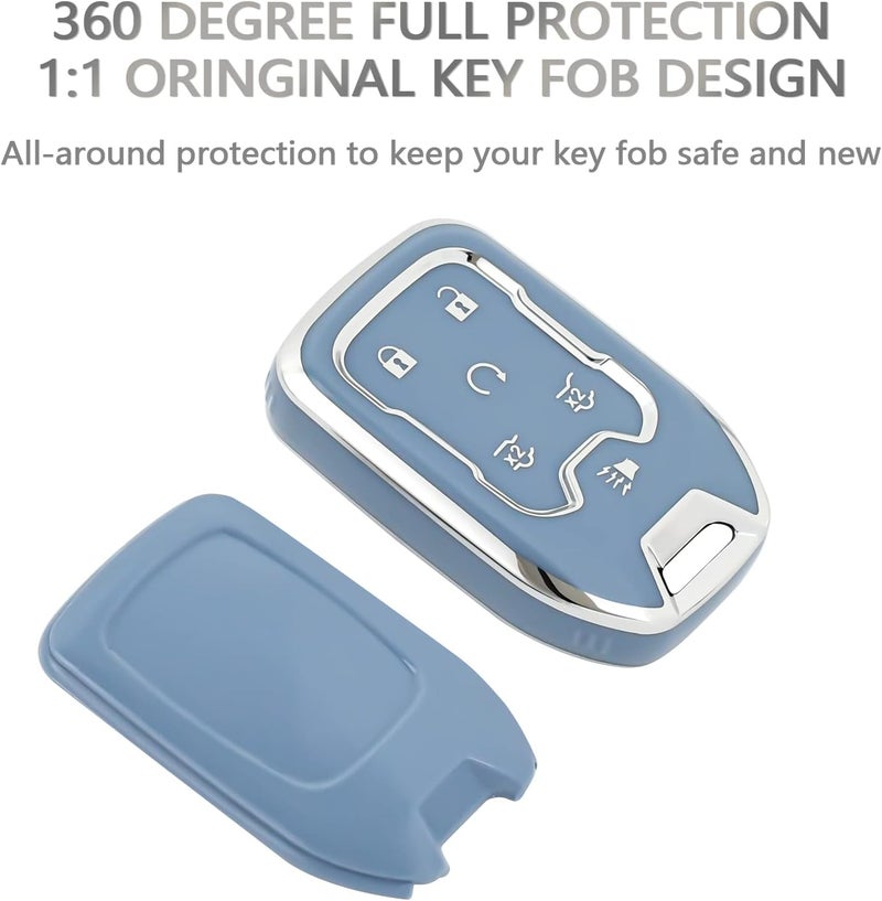 OFFCURVE Key Fob Cover for GMC Yukon/Yukon XL Terrain Acadia Sierra Key Fob Case for Chevy Chevrolet Suburban Tahoe Car Accessories Holder Remote Smart 6 Buttons Key Protector, Blue - Image 3