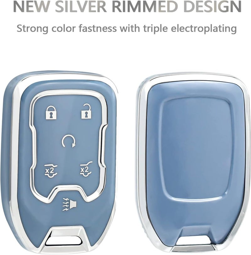 OFFCURVE Key Fob Cover for GMC Yukon/Yukon XL Terrain Acadia Sierra Key Fob Case for Chevy Chevrolet Suburban Tahoe Car Accessories Holder Remote Smart 6 Buttons Key Protector, Blue - Image 4