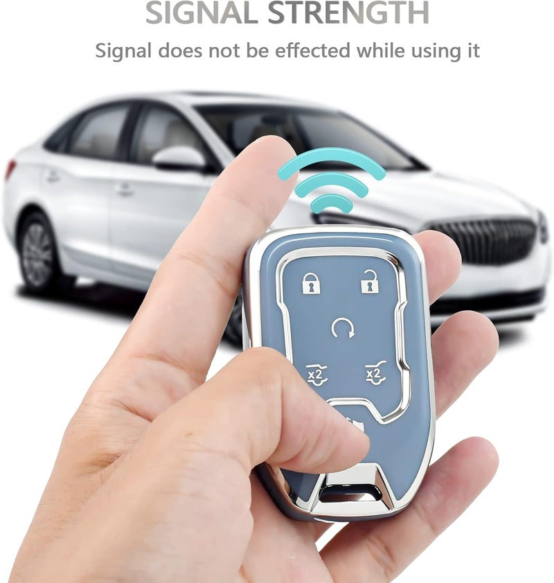 OFFCURVE Key Fob Cover for GMC Yukon/Yukon XL Terrain Acadia Sierra Key Fob Case for Chevy Chevrolet Suburban Tahoe Car Accessories Holder Remote Smart 6 Buttons Key Protector, Blue - Image 5
