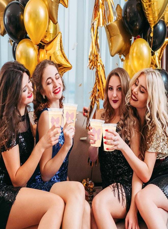 مجموعة HYMENEX من 50 كوبًا مزينًا بفيونكة وردية، أكواب بلاستيكية لطيفة مزينة بفيونكة سعة 12 أونصة، مثالية لحفلات الزفاف، وحفلات توديع العزوبية، وتزيين حفلات أعياد الميلاد، وتوزيعات الهدايا. - Image 5