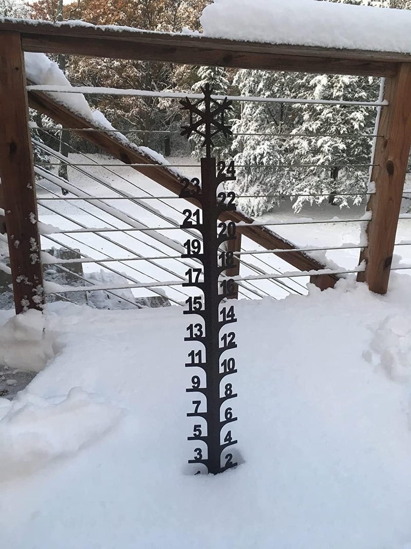 woobles Snowflake 24" Snow Gauge, Snowmobile Snowflake Snow Gauge, Handmade Metal Yard Snow Measuring Stick Garden Stakes, Christmas Rain Gauge Outdoor Decoration Gift (Black Snowflake) - Image 3