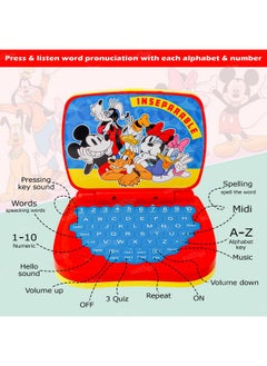 Zest 4 Toyz Zest 4 Toyz Kids Mickey Computer Toy Laptops for Kids Age 3+ Activity Number & Alphabet Charts Learning Educational Toy with Sound and Music -Yellow  - Image 4