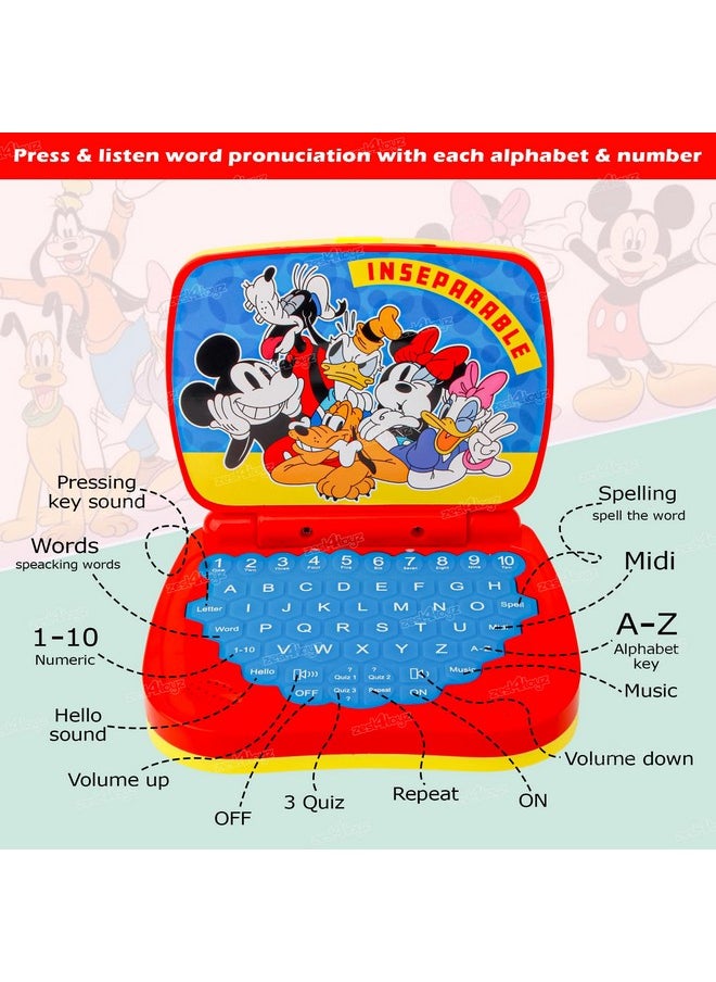 Zest 4 Toyz - Zest 4 Toyz Kids Mickey Computer Toy Laptops for Kids Age 3+ Activity Number & Alphabet Charts Learning Educational Toy with Sound and Music -Yellow - Image 1