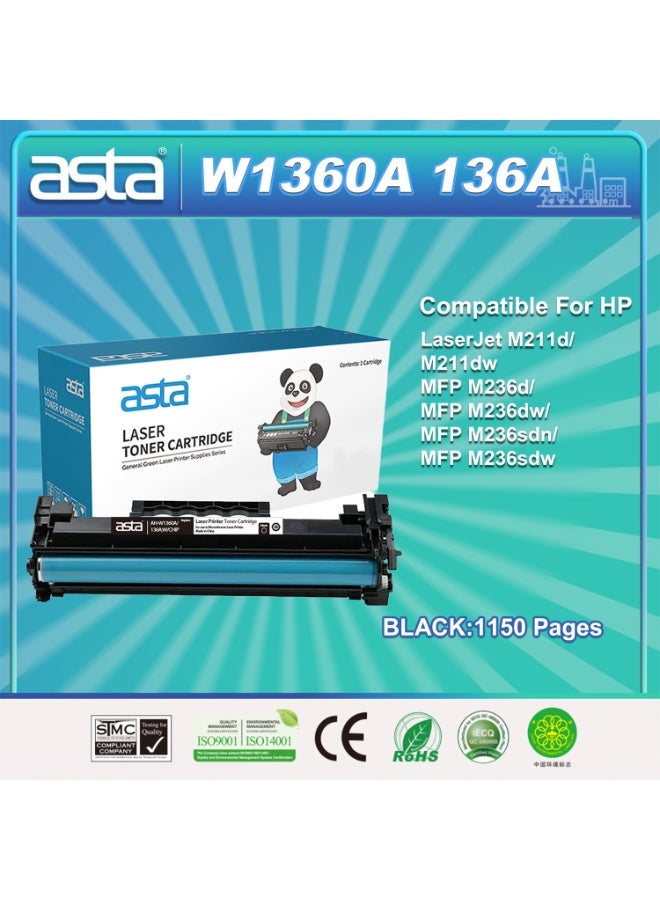 ASTA W1360A 136A With Chip Black Easy Installation Toner Cartridge Compatible For HP LaserJet M211D M211Dw MFP M236D M236Dw M236Sdn M236Sdw Printer Premium Office Consumable Smooth Clear Printing Fast Low Energy Consumption High Efficiency - Image 1