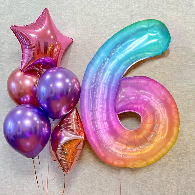 PatiCool Rainbow Number 6 Balloon, 40 Inch Large Number Foil Mylar Balloons for 6th Girl Boy Birthday Party Celebration Decorations Supplies, Digital Balloons for Wedding Anniversary Events Decora - Image 3