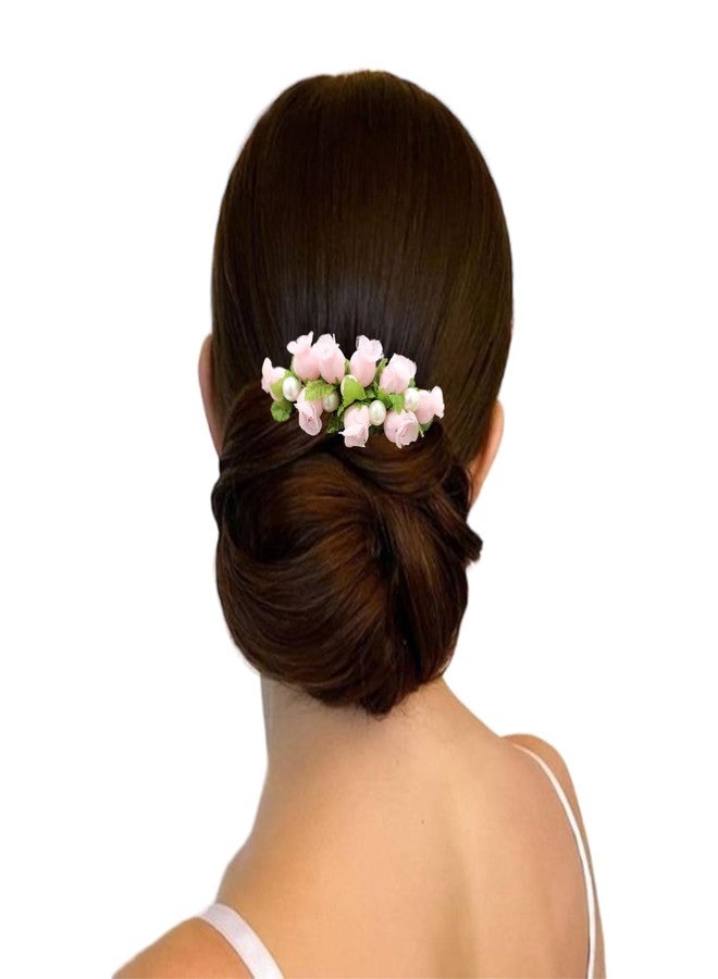 Hair Flare Hair Accessories For Women & Girls, Stylish for Wedding - Artificial Flowers & Pearl Style Juda Bun - Floral Bridal Brooch & Hair Pin, 2751 Rose Comb Slide Baby Pink - Image 2