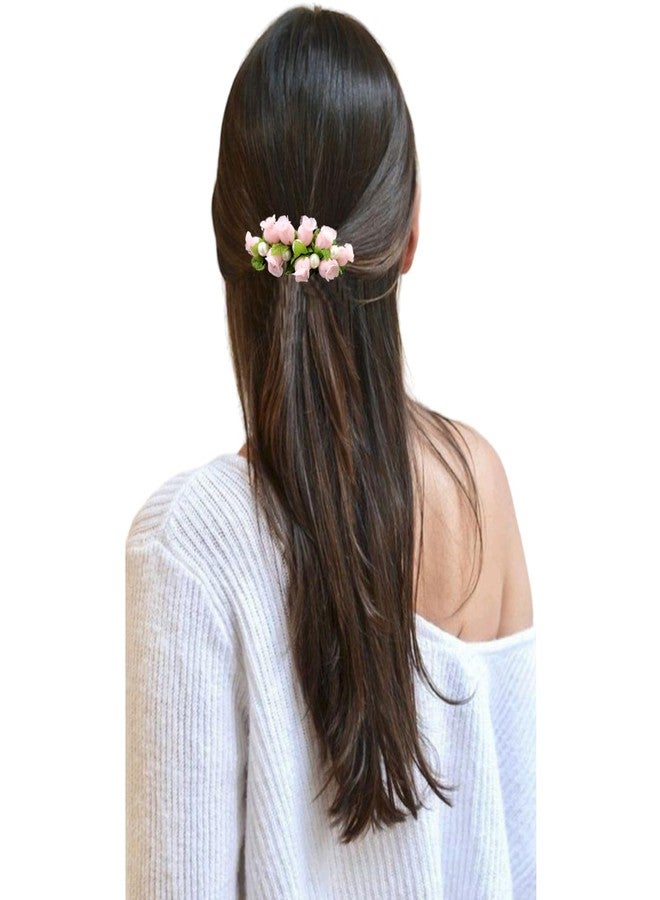 Hair Flare Hair Accessories For Women & Girls, Stylish for Wedding - Artificial Flowers & Pearl Style Juda Bun - Floral Bridal Brooch & Hair Pin, 2751 Rose Comb Slide Baby Pink - Image 4