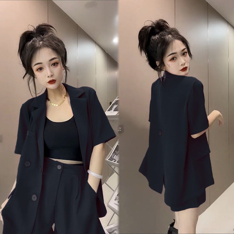 2024 Casual Blazer Shorts Set for Women Black - Image 1